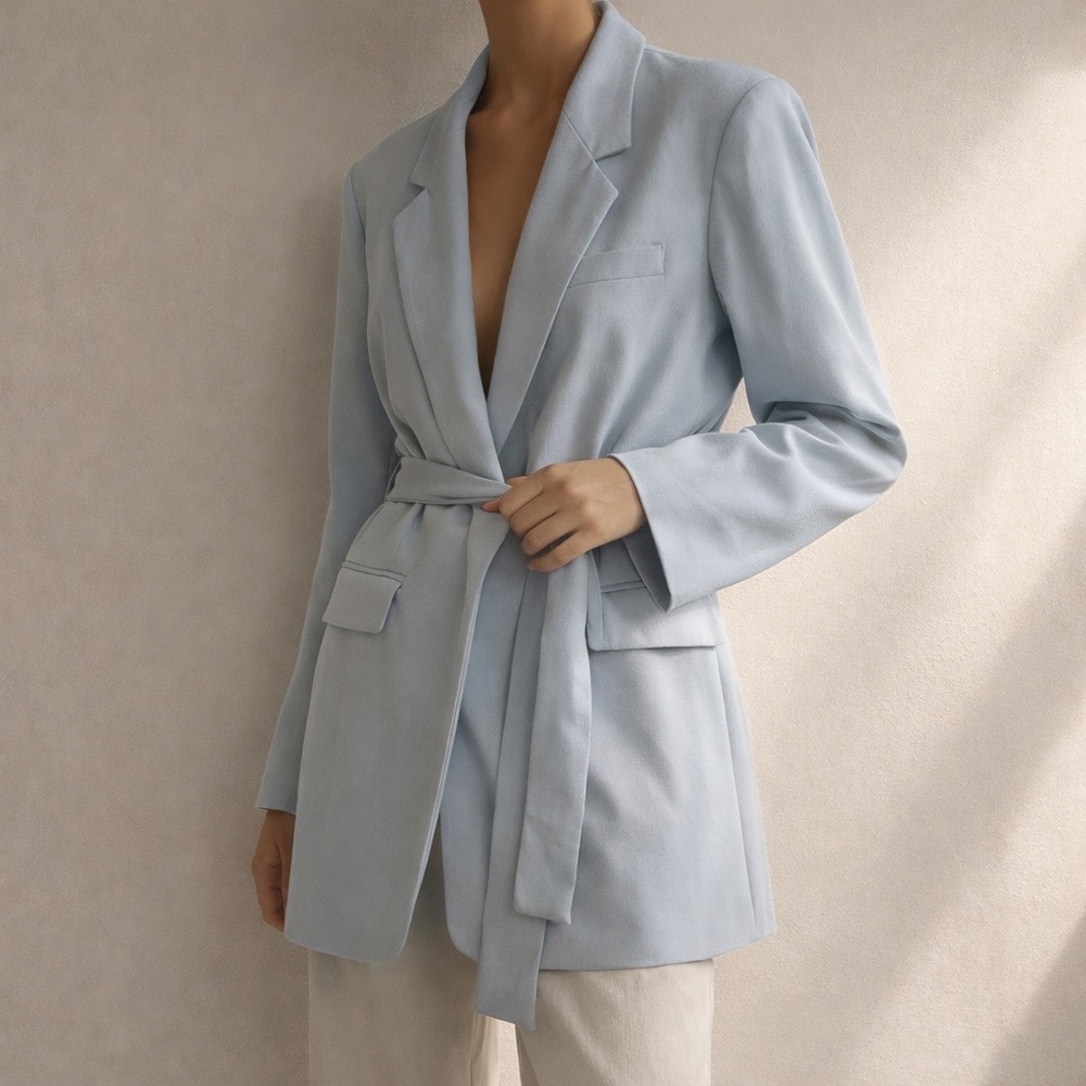 BIBI Light Blue Belted Blazer Size L